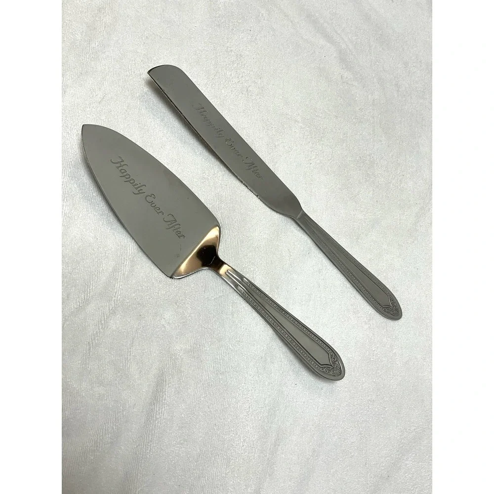 Happily Ever After Silver Metal Wedding Cake Serving Set Knife Server